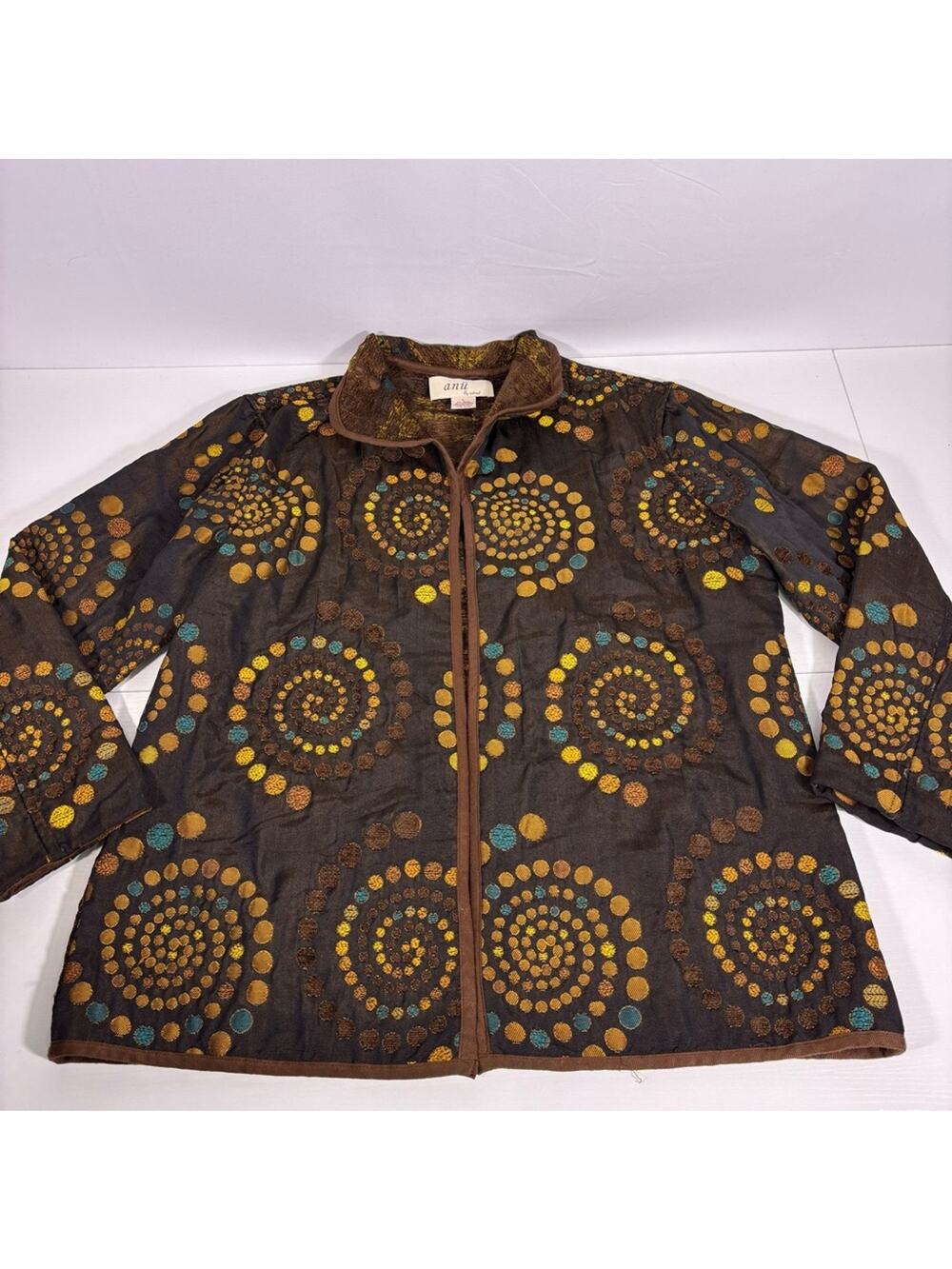 Anu by Natural Brown Gold Bronze Artsy Spiral Jacket Size Large C2